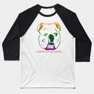 The american bulldog head is Violet, Green, Orange Baseball T-Shirt